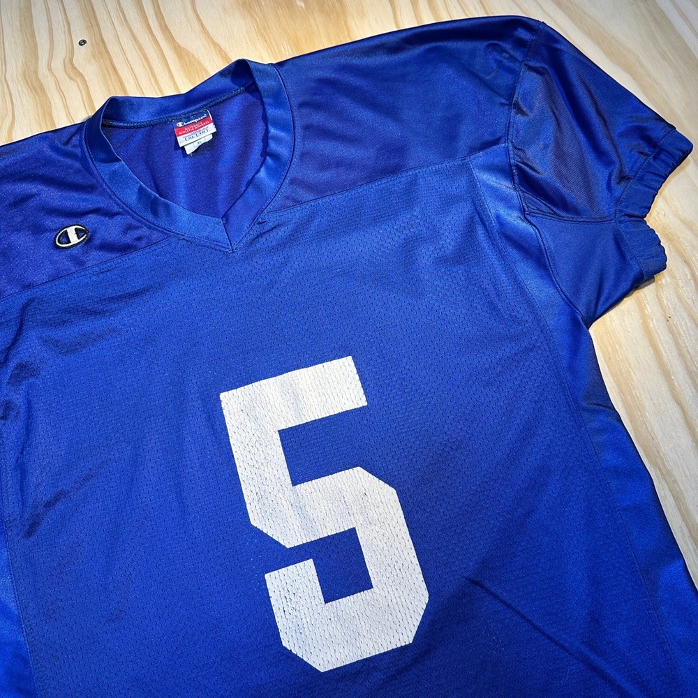Champion Men's Football Jersey Blue Mesh Screen Print #5 Athletic Top Size XL